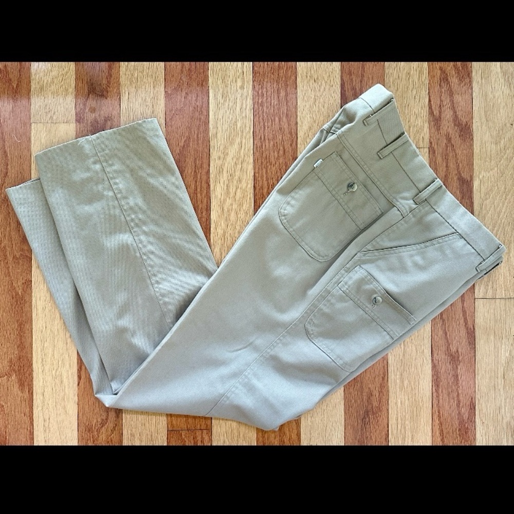 VINTAGE 1970s LEVI'S PANATELA CHINO PANTS TROUSERS TAN WIDE FLARE LEGS 38/32